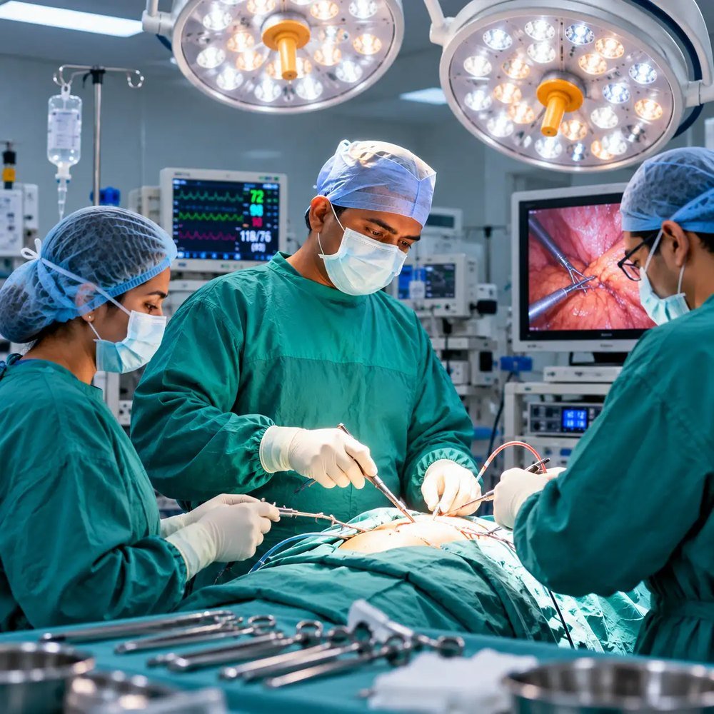 General surgery in progress at N.I.C.E Hospital, Dehradun